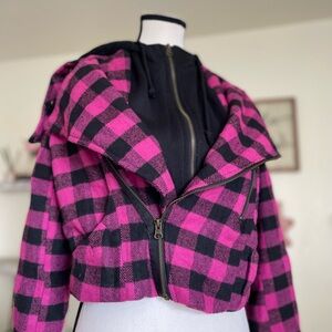 Cmagic Pink and Black Checkered Bomber Jacket